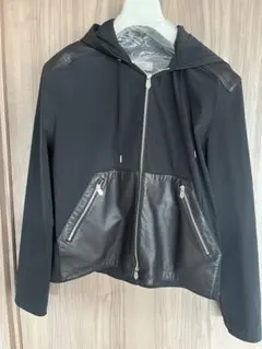 [値下げ] HERMES レザー　フーデッドナイロンジャケット　黒　サイズ48