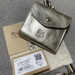 新品 イルビゾンテ ILBISONTE がま口 折り財布 ロゴ型押し ゴールド