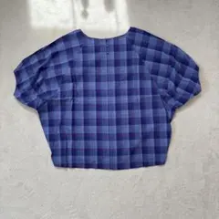 紫系チェック柄 半袖シャツチェック柄studio clipブラウスボタン付き