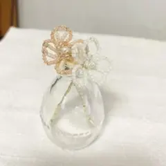 ビーズフラワー 一輪挿し オレンジ 白 ハンドメイド 枯れない花