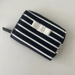 BEAMS 多機能カードケース ボーダー ネイビー×白