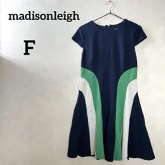 美品 madisonleigh 【F】半袖ひざ丈ワンピース ネイビー グリーン