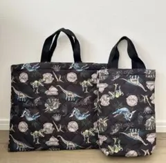 恐竜柄 キルティングバッグ 通園（レッスンバック　シューズバックセット）