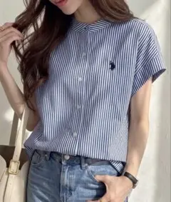 U.S. POLO ASSN. ストライプ 半袖シャツ ブルー系ストライプ Mのサムネイル