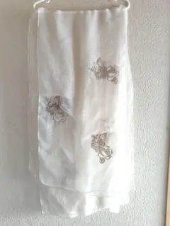 花柄刺繍 オーガンジーストール ホワイト