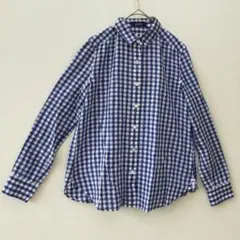 ROPE ロペ ギンガムチェックシャツ 38 ブルー 綿麻 リネン混 良品のサムネイル