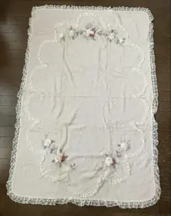 花柄刺繍 薄いピンク ブランケット
