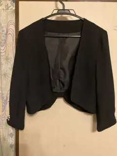 ビジュー付き黒七分袖ボレロジャケットLLサイズ