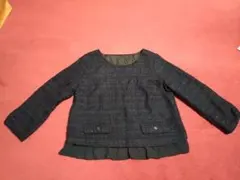 ナチュラルビューティベイシック ノーカラーツイードジャケット ネイビー系