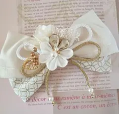 卒業式髪飾り♡和装髪飾り和風リボンとかすみ草とつまみ細工の髪飾り　卒業式　成人式