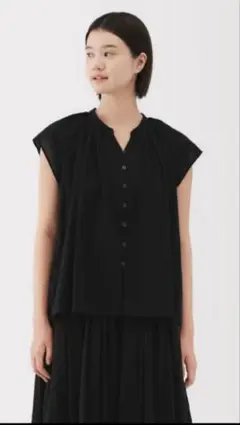 【未使用】無印良品　強撚ボイル　フレンチスリーブブラウス 婦人Ｍ　黒