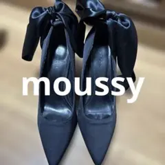 ブラックサテンリボン ハイヒール パンプス