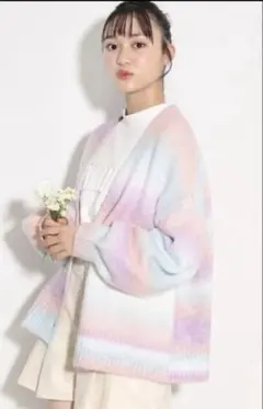 PINK-latte グラデーションニット　ビッグカーディガン　サイズL