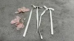 ピンクの花とホワイトリボンのヘアピンセット