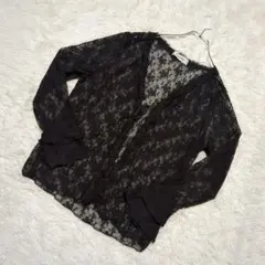 ELLEKAMA 花柄レース　シアーカーディガン　ブラック　黒　LL 透け感