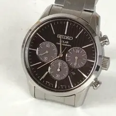 SEIKO ソーラークロノグラフ メンズ 腕時計 ブラック文字盤 ステンレス
