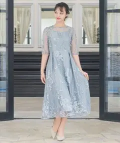 haremode 総刺繍レースバックリボンドレス XL ベージュグリーン系