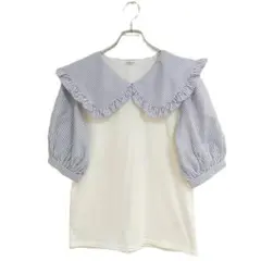 INGNI 半袖ブラウス M 青 白 ストライプ おしゃれ 春夏 爽やか 上品