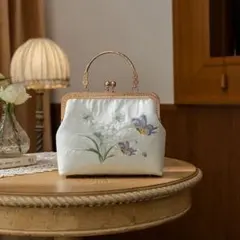 和装バック着物バック琉球紅型・琉球柄・葵の柄（白）入学卒業結婚