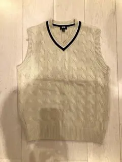 ユニクロ アイボリー Vネック ケーブル編み ニットベスト XS