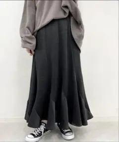 ブラック フレアスカート ゴムウエスト