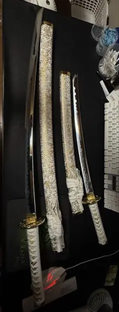模造刀 白鞘 刀 脇差 セット　全長101/68cm　収納袋 刀剣美術 居合道 模造刀 白鞘 刀 脇差 セット 全長101/68cm 収納袋 刀剣美術 居合