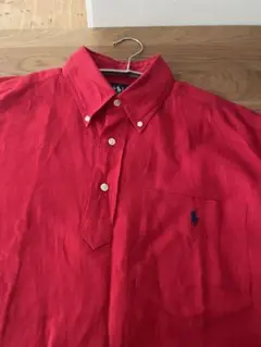 Ralph Lauren 半袖 麻100% ボタンダウン シャツ レッド M