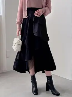 GRL アシンメトリーチュールフリルスカート黒[pu24]S☆美品