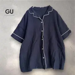 GU ジーユー パジャマシャツ ワッフル ネイビー オーガニックコットン XLのサムネイル