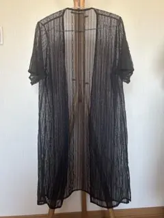 【C.O.L.Z.A】レースロングカーディガン 五分袖　ブラック　シースルー