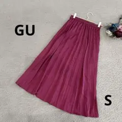 GU ロングプリーツスカート　光沢感　赤紫　春夏　総ゴム　S