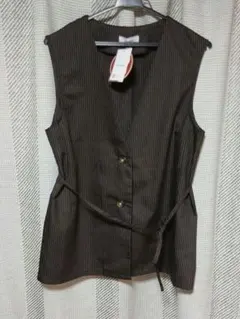 新品　ストライプ柄 ベスト ジレ ブラウン　丈長め