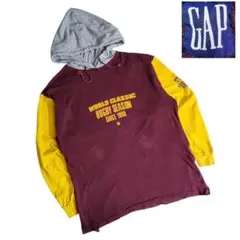 USA製 90s GAP 染み込み フード付き ロングTシャツ Y2K 9236