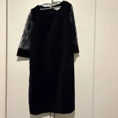 ネイビー レーススリーブ ワンピース　Lサイズ