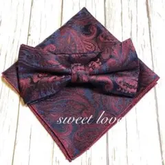 蝶ネクタイ　ポケットチーフ2点セット/メンズ/ボルドーペイズリー M