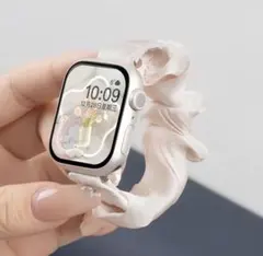 AppleWatch バンド 38mm 40mm 41mm シュシュ 韓国 白