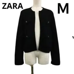 ZARA ノーカラー　ニットカーディガン　ジャケット　ビジューボタン　ザラ