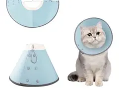 エリザベスカラー 犬 猫 ソフト 軽量 カラー 防水タイプ ボタン　ブルー, M