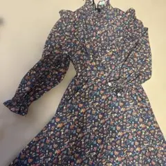 ANDGEEBEE 花柄ネイビー長袖ワンピース