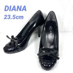 Diana ブラック　エナメル　パンプス　リボン　23.5