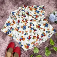 【GLOBAL WORK】スキッパーシャツ　『M』　花柄　ホワイト　薄手