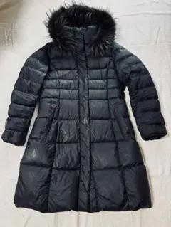 大人気✨２３区 ダウンコートラクーンファー 黒に近いネイビー ロング丈 Aライン