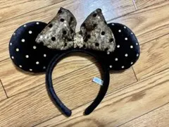 ミニーマウス風カチューシャ 黒と金の水玉