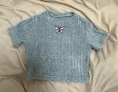 BRADLEY MICHELLE 水色 半袖ニット Tシャツ へそ出し