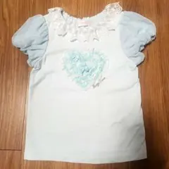 メゾピアノ 半袖トップス 130cm ライトブルー ハート レース