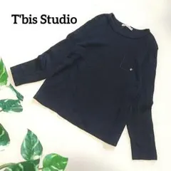 ティービススタジオ リブカットソー 肉球 ワンポイント 長袖 ネイビー 日本製