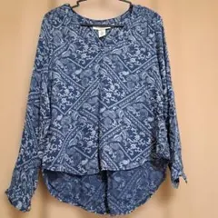 H&M　L.O.G.G. ネイビーブルー柄物チュニックのサムネイル