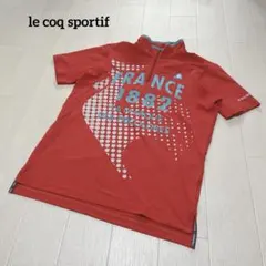 ルコックスポルティフ　ゴルフウェア　半袖シャツ　ハーフジップ　ドット　レッド