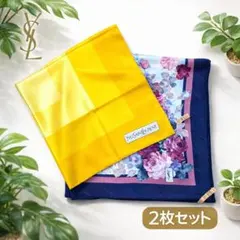 YSL スカーフ 2枚セット シルク 花柄 イエロー サンローランクリーニング済