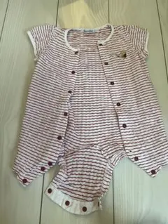 familiar 赤と白ストライプロンパース 70